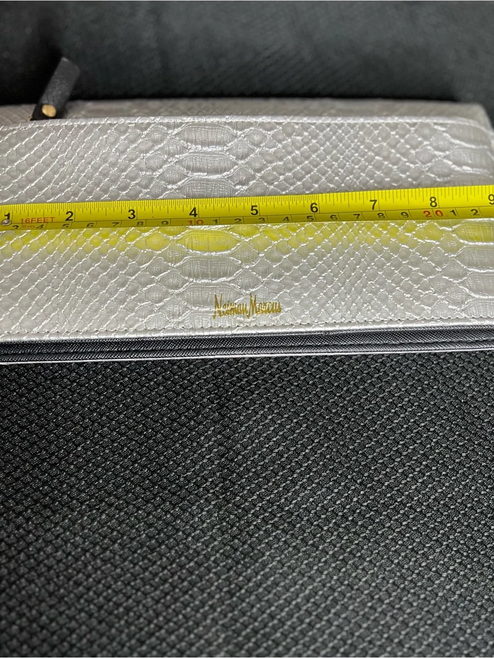 NEIMAN MARCUS Metallic Silver Snake Embossed Travel Wallet Organizer 9”x5” NWT